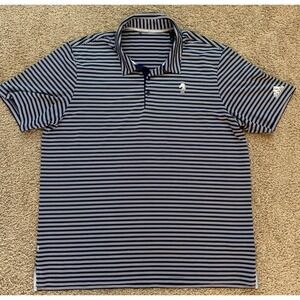 Adidas Golf Polo Shirt Mens XL Navy‎ Blue White Striped Horse Logo